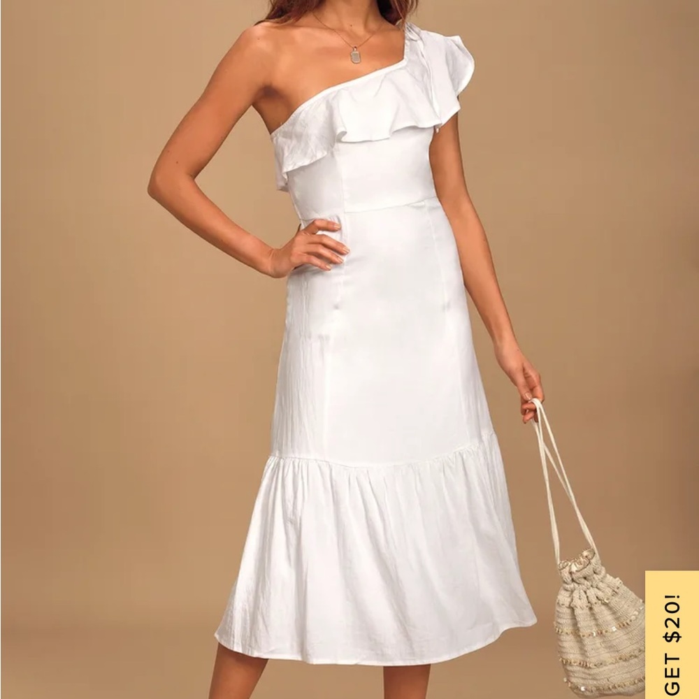 Sun-Kissed Memories White One-Shoulder Ruffled Midi Dress | Lulu’s | XS